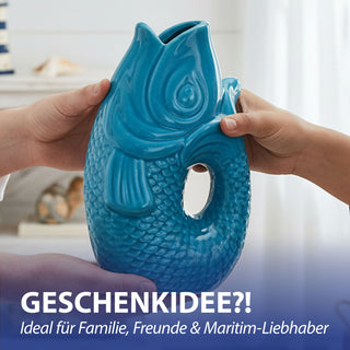 Vase Fisch 'Blubb' 15x17x9cm Dolomit weiß Blumenvase Dekovase Tischvase Fischform Fischmaul Henkel
