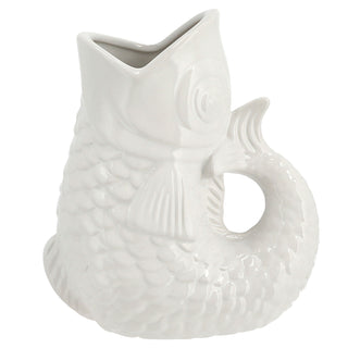Vase Fisch 'Blubb' 15x17x9cm Dolomit weiß Blumenvase Dekovase Tischvase Fischform Fischmaul Henkel
