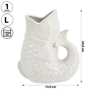 Vase Fisch 'Blubb' 15x17x9cm Dolomit weiß Blumenvase Dekovase Tischvase Fischform Fischmaul Henkel