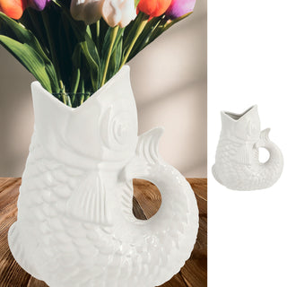 Vase Fisch 'Blubb' 15x17x9cm Dolomit weiß Blumenvase Dekovase Tischvase Fischform Fischmaul Henkel