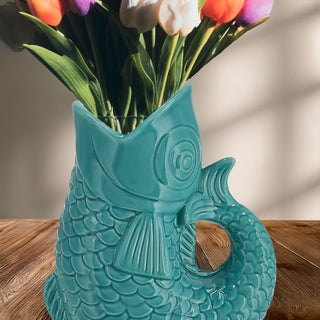 Vase Fisch 'Blubb' 15x17x9cm Dolomit weiß Blumenvase Dekovase Tischvase Fischform Fischmaul Henkel