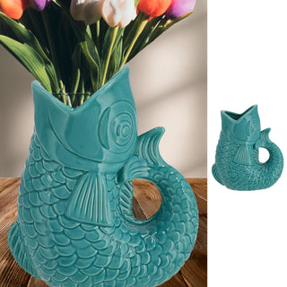 Vase Fisch 'Blubb' 15x17x9cm Dolomit weiß Blumenvase Dekovase Tischvase Fischform Fischmaul Henkel