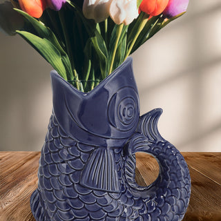 Vase Fisch 'Blubb' 15x17x9cm Dolomit weiß Blumenvase Dekovase Tischvase Fischform Fischmaul Henkel