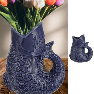 Vase Fisch 'Blubb' 15x17x9cm Dolomit weiß Blumenvase Dekovase Tischvase Fischform Fischmaul Henkel