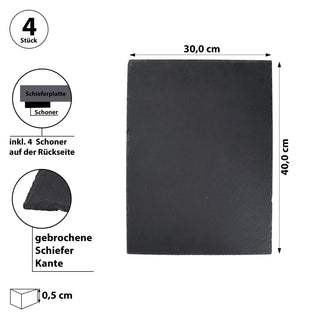 Schieferplatte 4er Set 40x30cm rechteckig mit Filzschonern Tischuntersetzer Steinplatte Servierplatte Untersetzer