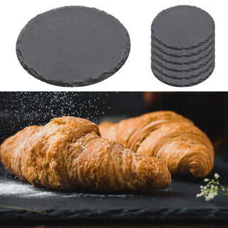 Schieferplatte 6er Set Ø15cm rund mit Filzschonern Tischuntersetzer Steinplatte Servierplatte Untersetzer