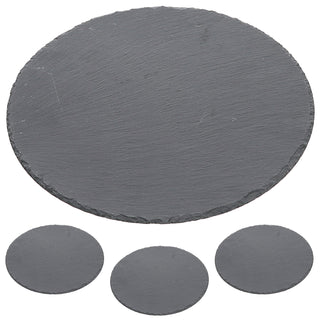 Schieferplatte 4er Set Ø33cm rund mit Filzschonern Tischuntersetzer Steinplatte Servierplatte Untersetzer