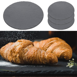 Schieferplatte 4er Set Ø33cm rund mit Filzschonern Tischuntersetzer Steinplatte Servierplatte Untersetzer