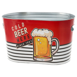Bierkühler Eimer 'Cold Beer here' 34x20cm Stahlblech Bierkübel Bierflaschen Getränkeflaschen Kühleimer Retro-Design