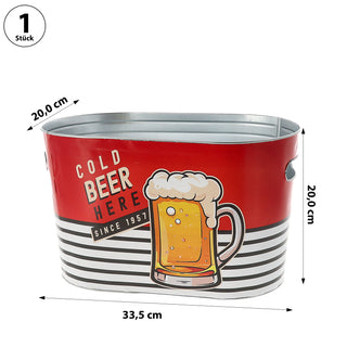 Bierkühler Eimer 'Cold Beer here' 34x20cm Stahlblech Bierkübel Bierflaschen Getränkeflaschen Kühleimer Retro-Design