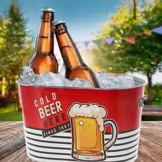 Bierkühler Eimer 'Cold Beer here' 34x20cm Stahlblech Bierkübel Bierflaschen Getränkeflaschen Kühleimer Retro-Design