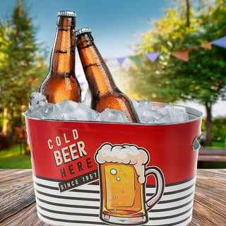 Bierkühler Eimer 'Cold Beer here' 34x20cm Stahlblech Bierkübel Bierflaschen Getränkeflaschen Kühleimer Retro-Design