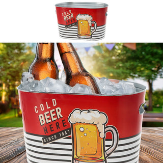Bierkühler Eimer 'Cold Beer here' 34x20cm Stahlblech Bierkübel Bierflaschen Getränkeflaschen Kühleimer Retro-Design
