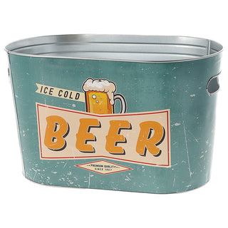 Bierkühler Eimer 'Ice cold Beer' 34x20cm Stahlblech Bierkübel Bierflaschen Getränkeflaschen Kühleimer Retro-Design