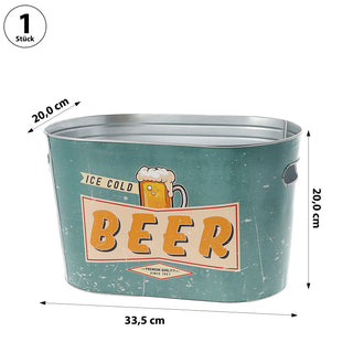 Bierkühler Eimer 'Ice cold Beer' 34x20cm Stahlblech Bierkübel Bierflaschen Getränkeflaschen Kühleimer Retro-Design