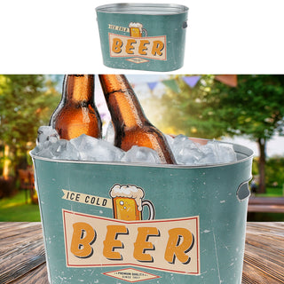 Bierkühler Eimer 'Ice cold Beer' 34x20cm Stahlblech Bierkübel Bierflaschen Getränkeflaschen Kühleimer Retro-Design