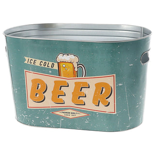 Bierkühler Eimer 'Ice cold Beer' 34x20cm Stahlblech Bierkübel Bierflaschen Getränkeflaschen Kühleimer Retro-Design