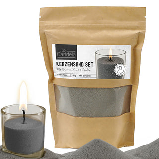 DIY Kerzensand mit 5 Dochten 250gr grau 14x20x14cm Paraffinwachs Sandgranulat Kerzenwachs Pulver Wachs Granulat für Gläser und Dekogefäße