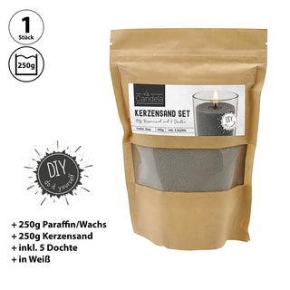DIY Kerzensand mit 5 Dochten 250gr grau 14x20x14cm Paraffinwachs Sandgranulat Kerzenwachs Pulver Wachs Granulat für Gläser und Dekogefäße