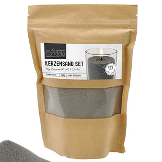 DIY Kerzensand mit 5 Dochten 250gr grau 14x20x14cm Paraffinwachs Sandgranulat Kerzenwachs Pulver Wachs Granulat für Gläser und Dekogefäße