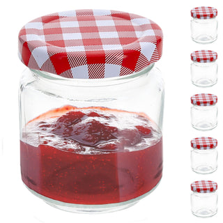 Einmachglas 6er Set 100ml 5,5x7cm Glas Metall Schraubdeckel rot-weiß kariert Konservenglas Twist-Off Rundglas Einmachen Aufbewahren
