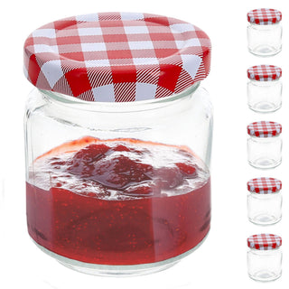 Einmachglas 6er Set 100ml 5,5x7cm Glas Metall Schraubdeckel rot-weiß kariert Konservenglas Twist-Off Rundglas Einmachen Aufbewahren
