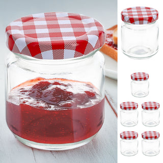 Einmachglas 6er Set 100ml 5,5x7cm Glas Metall Schraubdeckel rot-weiß kariert Konservenglas Twist-Off Rundglas Einmachen Aufbewahren
