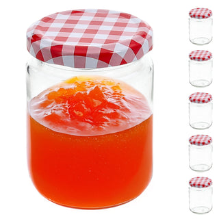 Einmachglas 6er Set 300ml 6,5x9cm Glas Metall Schraubdeckel rot-weiß kariert Konservenglas Twist-Off Rundglas Einmachen Aufbewahren