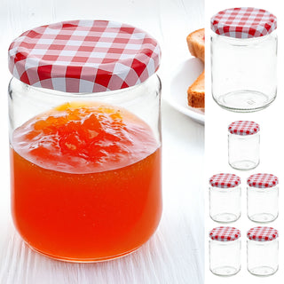 Einmachglas 6er Set 300ml 6,5x9cm Glas Metall Schraubdeckel rot-weiß kariert Konservenglas Twist-Off Rundglas Einmachen Aufbewahren