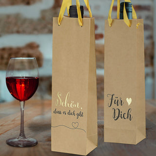Flaschentüte 'Für Dich' 2 Motive 12er Set 8x35x8cm Papier 160gsm naturfarben Geschenkverpackung Tüte Flaschentasche