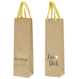 Flaschentüte 'Für Dich' 2 Motive 12er Set 8x35x8cm Papier 160gsm naturfarben Geschenkverpackung Tüte Flaschentasche