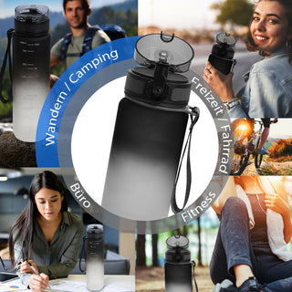 Trinkflasche 1000ml Sport PET PP PE 7,5x28cm Lila/Pink | Grün/Blau| schwarz/weiß Farbverlauf Handschlaufe Sieb Sportwasserflasche BPA-frei