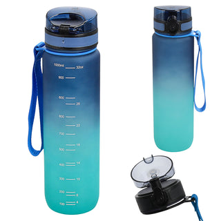 Trinkflasche 1000ml Sport PET PP PE 7,5x28cm Lila/Pink | Grün/Blau| schwarz/weiß Farbverlauf Handschlaufe Sieb Sportwasserflasche BPA-frei