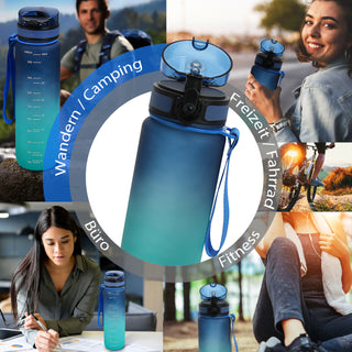 Trinkflasche 1000ml Sport PET PP PE 7,5x28cm Lila/Pink | Grün/Blau| schwarz/weiß Farbverlauf Handschlaufe Sieb Sportwasserflasche BPA-frei