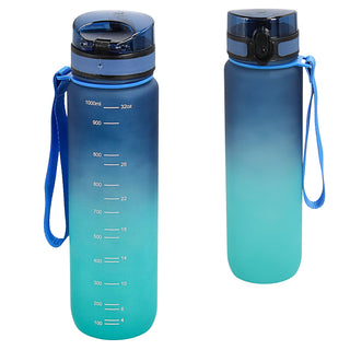 Trinkflasche 1000ml Sport PET PP PE 7,5x28cm Lila/Pink | Grün/Blau| schwarz/weiß Farbverlauf Handschlaufe Sieb Sportwasserflasche BPA-frei