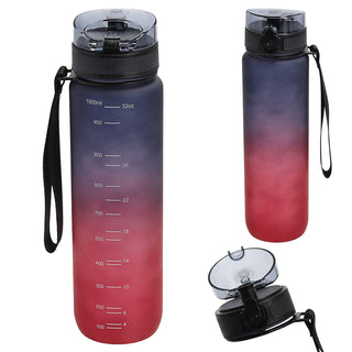 Trinkflasche 1000ml Sport PET PP PE 7,5x28cm Lila/Pink | Grün/Blau| schwarz/weiß Farbverlauf Handschlaufe Sieb Sportwasserflasche BPA-frei