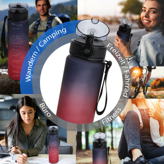 Trinkflasche 1000ml Sport PET PP PE 7,5x28cm Lila/Pink | Grün/Blau| schwarz/weiß Farbverlauf Handschlaufe Sieb Sportwasserflasche BPA-frei