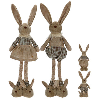 Osterhasenpaar Mann Frau mit Teleskopbeinen max. H72cm Polyester Metallbeine Brauntöne Hasenschuhe Osterdekoration