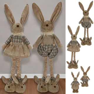 Osterhasenpaar Mann Frau mit Teleskopbeinen max. H72cm Polyester Metallbeine Brauntöne Hasenschuhe Osterdekoration
