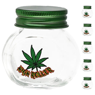 Vorratsglas 'Weed' 6er Set bauchig 50ml Glas Metall 4x5,5x4cm Aufbewahrungsglas Glasgefäß Schraubverschluss Cannabis-Design