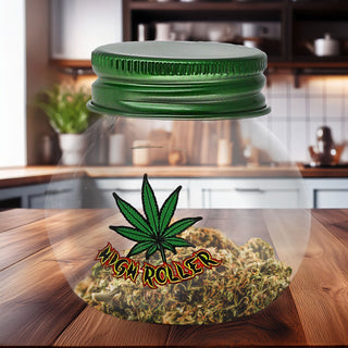 Vorratsglas 'Weed' 6er Set bauchig 50ml Glas Metall 4x5,5x4cm Aufbewahrungsglas Glasgefäß Schraubverschluss Cannabis-Design