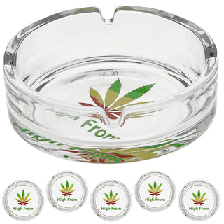Glasaschenbecher 6er Set Ø10cm Glas rund Aschenbecher stapelbar Leuchtfunktion Cannabis-Design