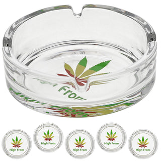 Glasaschenbecher 6er Set Ø10cm Glas rund Aschenbecher stapelbar Leuchtfunktion Cannabis-Design