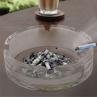 Glasaschenbecher 6er Set Ø10cm Glas rund Aschenbecher stapelbar Leuchtfunktion Cannabis-Design