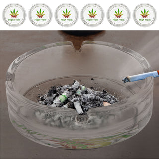 Glasaschenbecher 6er Set Ø10cm Glas rund Aschenbecher stapelbar Leuchtfunktion Cannabis-Design