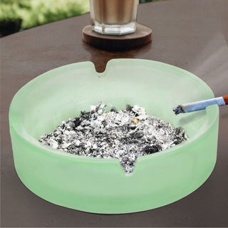 Glasaschenbecher 'Glow in the Dark' 6er Set Ø10cm Glas rund Aschenbecher stapelbar Leuchtfunktion Cannabis-Design fluoreszierend