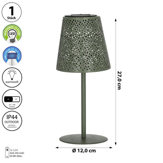 LED Solar Tischleuchte 'Cannes' Muster gestanzt weiß/grün/braun/schwarz 12x27cm akkubetrieben warmweiß On-/Off-Schalter IP44 Outdoorlampe
