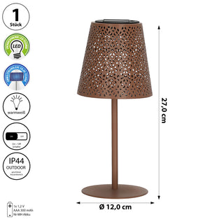 LED Solar Tischleuchte 'Cannes' Muster gestanzt weiß/grün/braun/schwarz 12x27cm akkubetrieben warmweiß On-/Off-Schalter IP44 Outdoorlampe