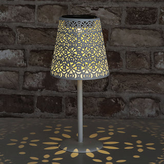 LED Solar Tischleuchte 'Cannes' Muster gestanzt weiß/grün/braun/schwarz 12x27cm akkubetrieben warmweiß On-/Off-Schalter IP44 Outdoorlampe