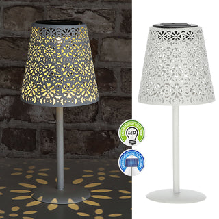 LED Solar Tischleuchte 'Cannes' Muster gestanzt weiß/grün/braun/schwarz 12x27cm akkubetrieben warmweiß On-/Off-Schalter IP44 Outdoorlampe